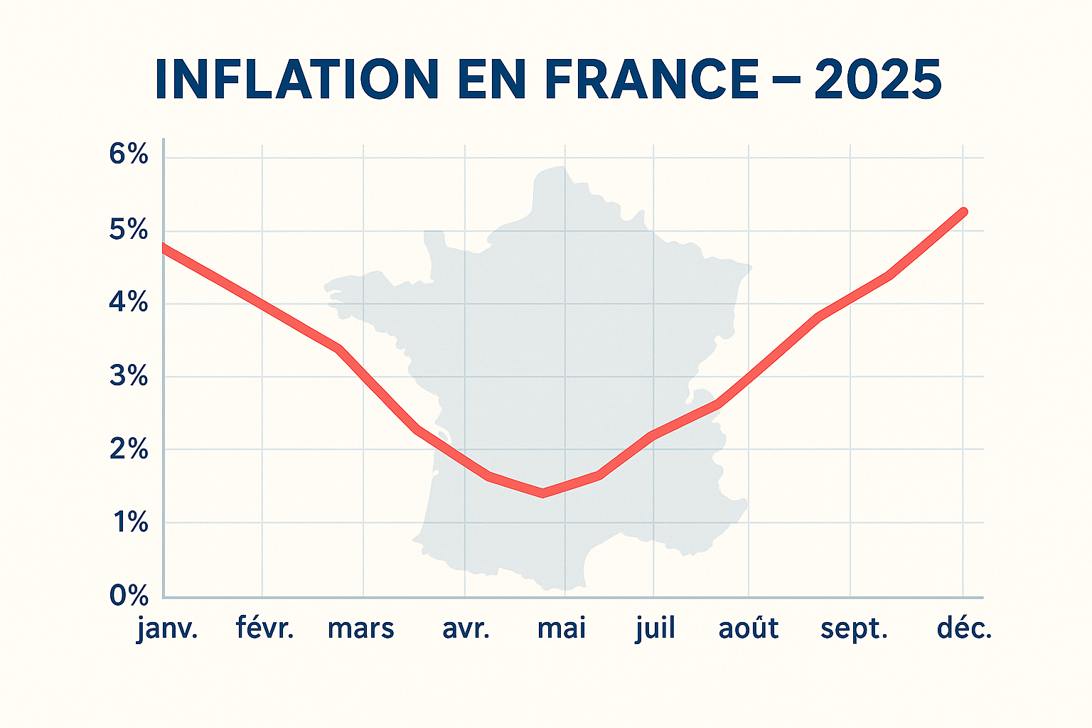 Inflation 7 gestes concrets, graphique de l'évolution de l'inflation en France en 2025